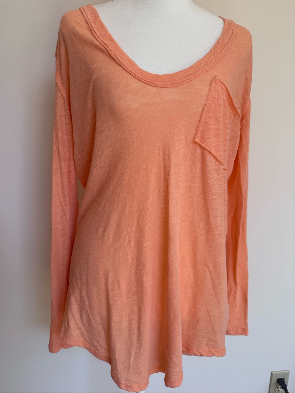 We The Free Long-Sleeve Scoop Neck Top in Peach